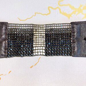 Handmade in Turkey Leather and crystal and silver bead cuff bracelet